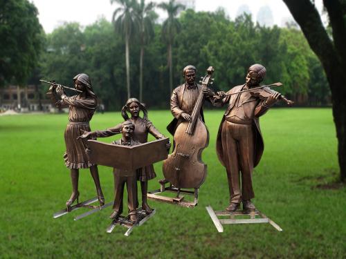 Contemporary bronze sculpture five musician scupture