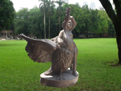 Bronze Child Sculpture With Goose for Garden Decoration